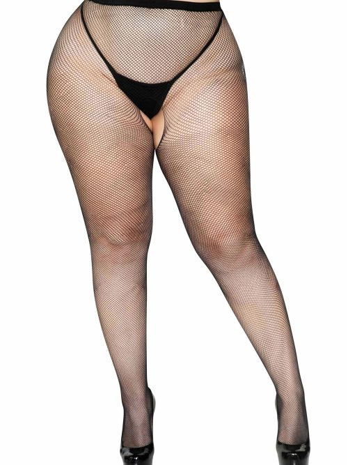 Plus Crotchless Fishnet Pantyhose