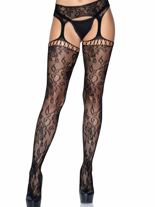 Lace Stockings with Attached Garter Belt