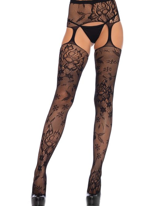 Floral Lace Stockings with Garter Belt