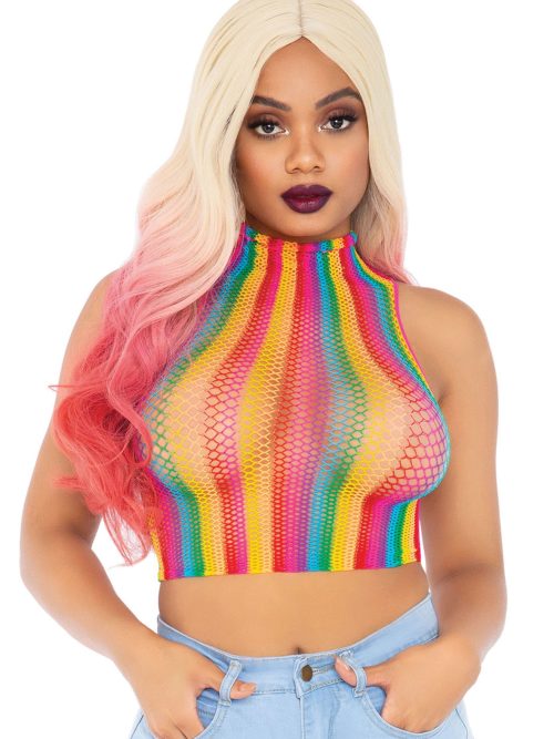 Rainbow Net High Neck Crop Top