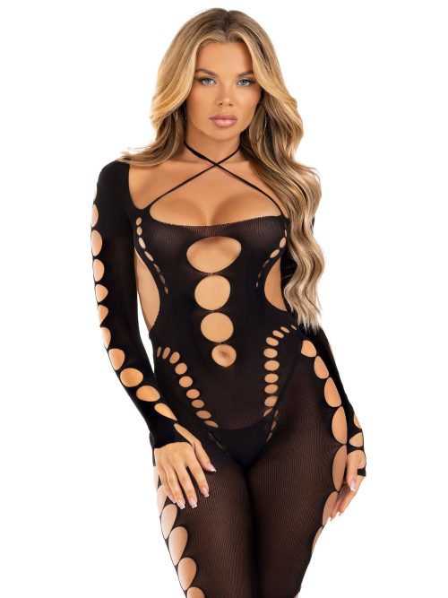 Opaque Cut-Out Footless Bodystocking