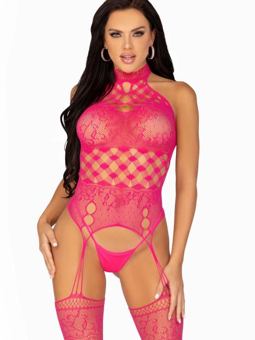 High Neck Halter Suspender Bodystocking