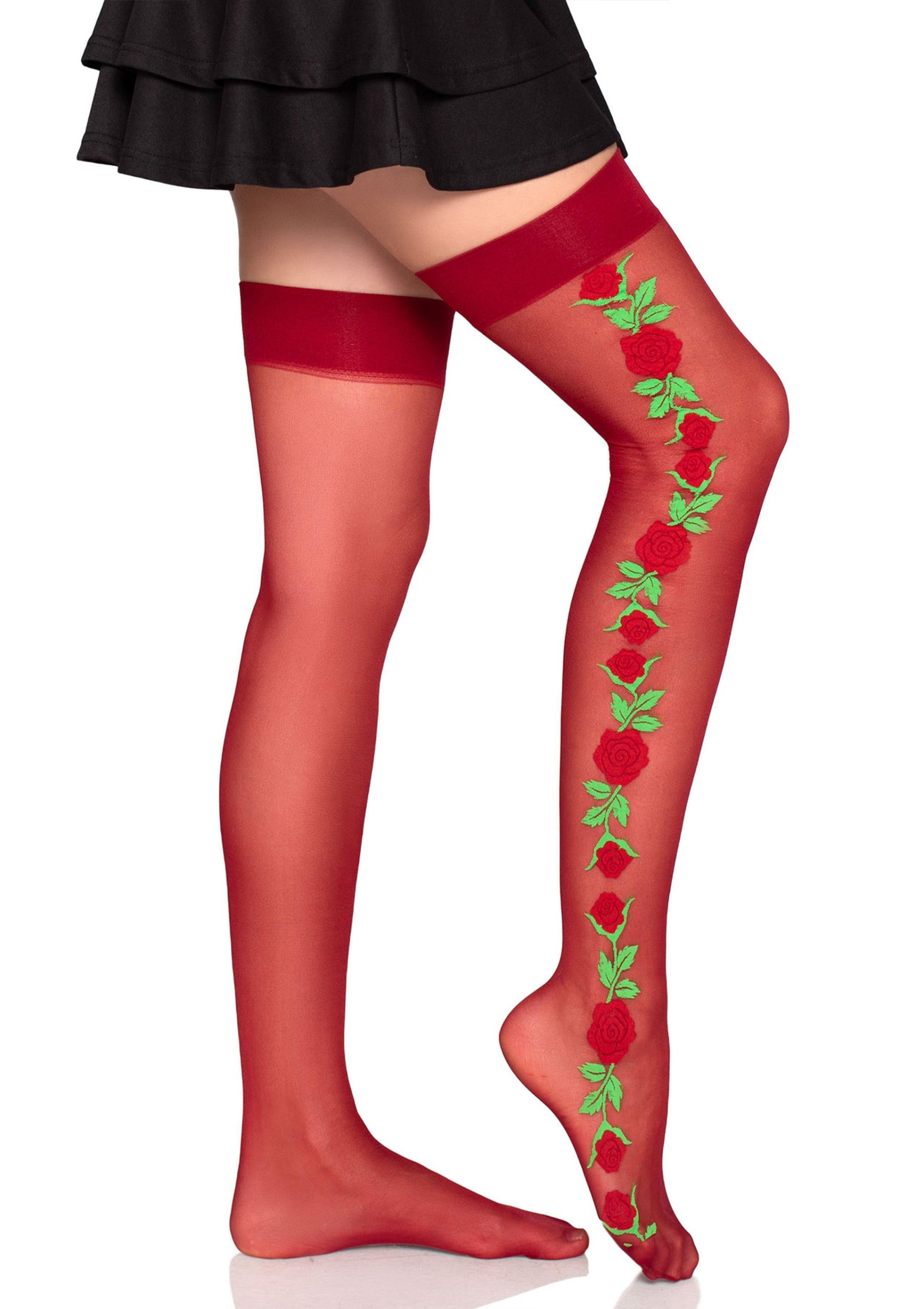 Spandex Thigh Highs with Roses - Afbeelding 2